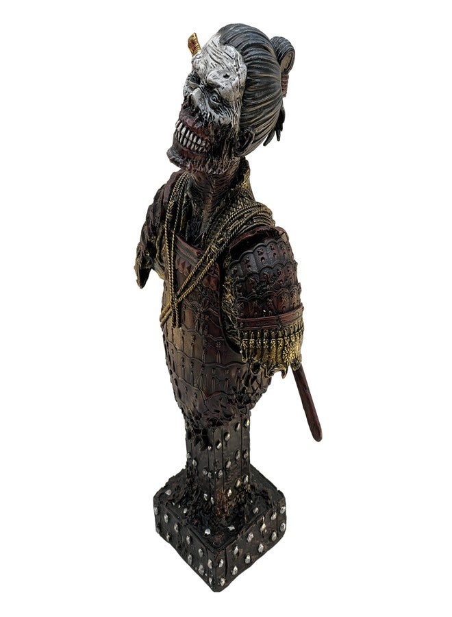 LOOYAR Resin Undead Japanese Samurai Zombie Bust Statue Sculpture Ornament Figurine Craft for Home House Living Room Porch Decoration Office Desk Desktop Table Arrangement Gift (Red) - Image 3