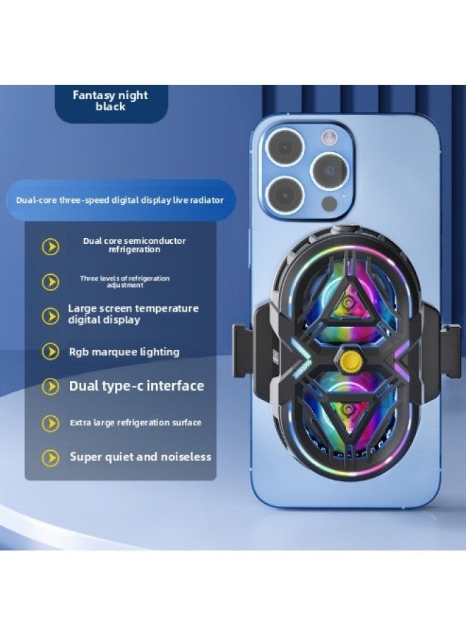 2024 Anchor Mobile Phone Radiator RS3 Streamer Dual-core Three-gear Semiconductor Refrigeration Ultra-quiet Live Broadcast-Color:RS3 Top Equipped With Dual-Core Radiator-Magic Night Black (Streaming Third Gear Digital Display Double 1/4 Screw Type-C Ultra Quiet  - Image 1