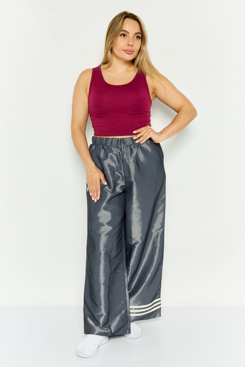 adidas Originals Women Loose Fit Wide Leg Outdoors Pants, Grey - Image 3