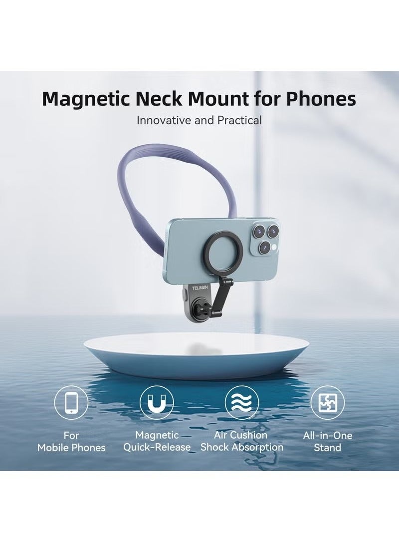 TELESIN Magnetic Neck Mount for Phones, Cell Phone Holder Stand Hanging on Neck POV/Vlog Selfie Hand Free Necklace Phone Strap Video Recording for iPhone 15 14 13 12 Series Android Phones  - Image 1