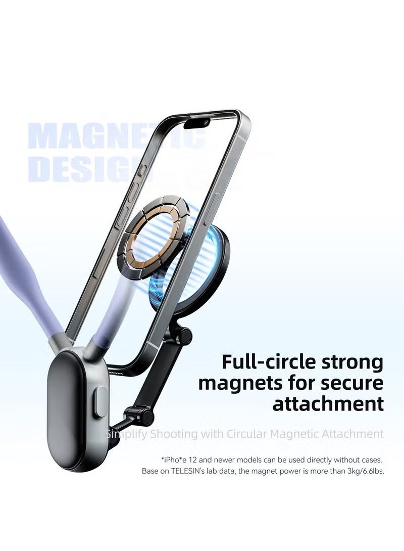 TELESIN Magnetic Neck Mount for Phones, Cell Phone Holder Stand Hanging on Neck POV/Vlog Selfie Hand Free Necklace Phone Strap Video Recording for iPhone 15 14 13 12 Series Android Phones  - Image 4