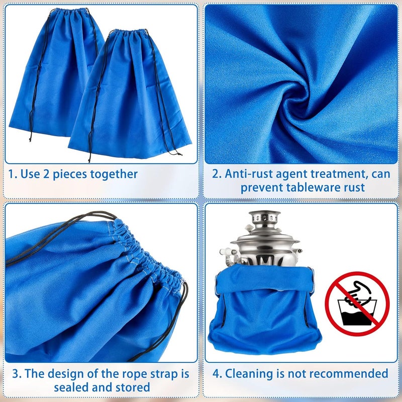 Shappy 2 Pieces Anti Tarnish Cloth Bag for Silver Storage 18 x 18 Inch Fabric Silver Protection Bags for Jewelry Flatware Trays Blue - Image 3