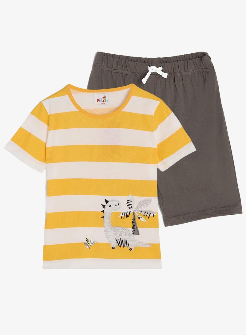Pinata Dinasour Print  Stripe Tshirt and Shorts Set - Image 2