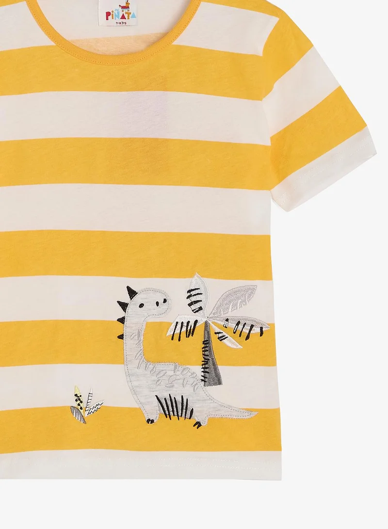 Pinata  Dinasour Print  Stripe Tshirt and Shorts Set for Men | Best Price UAE