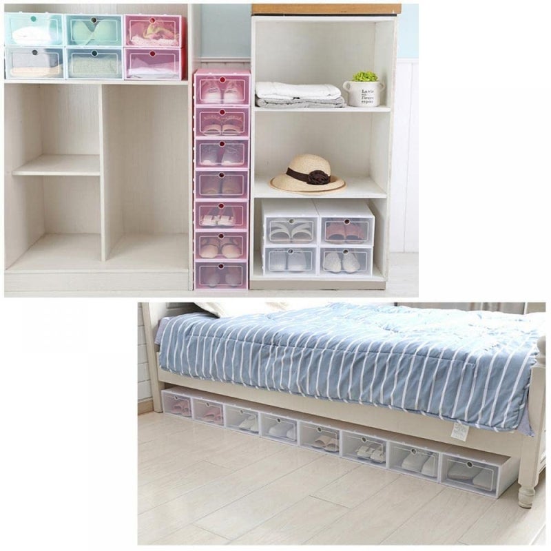 POXEFLIP 6PCS Clear Plastic Shoe Storage Boxes Drawer Durable Stackable Foldable Organiser Shoe Organiser Multicolor - Image 4