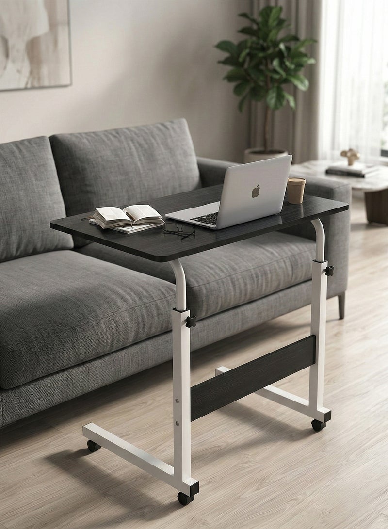 Taimi Side Table with Wheels Adjustable Height Laptop Table For Sofa, Bed and Living Room 70X60X40CM - Black/White - Image 2