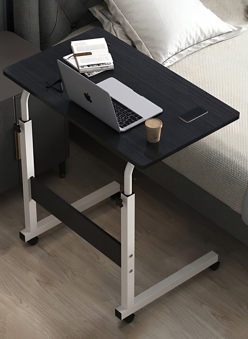 Taimi Side Table with Wheels Adjustable Height Laptop Table For Sofa, Bed and Living Room 70X60X40CM - Black/White - Image 1