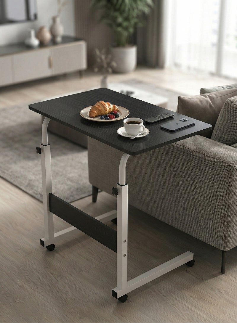 Taimi Side Table with Wheels Adjustable Height Laptop Table For Sofa, Bed and Living Room 70X60X40CM - Black/White - Image 4