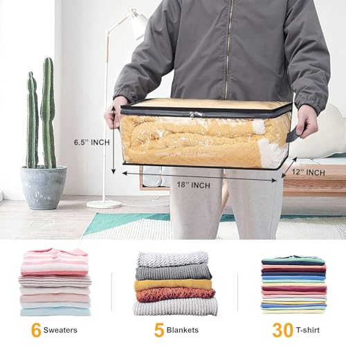 MBW Transparent Multipurpose Clothes Storage Bag/Box, Saree Cover Bag With Zip For Storing Clothes/Suits/Blanket/Dress/Toys And Wardrobe Organizing 35 LTR (Black, Pack of 6) - Image 5
