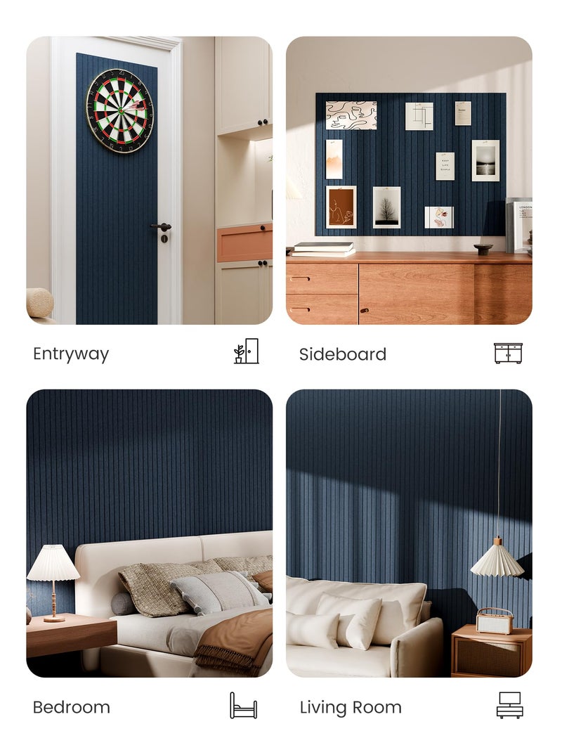 Bumusty Large Cork Board Alternative-48 x 36" Felt Bulletin Board Tiles, with 30 Pushpins, 70 Adhesive Tabs, 12-Pack Slat Wall Paneling, Cork Boards for Office Push Pin Board Felt Board-Navy Blue - Image 5