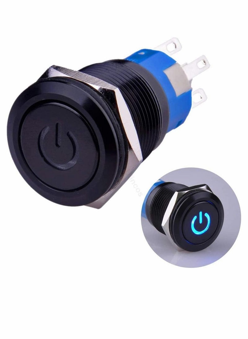 Y&D Push Switch Waterproof Marine Speakers 19mm Latching Button Black with LED Electroplated Metal Full Range Audio Motorcycle Stereo System  - Image 1