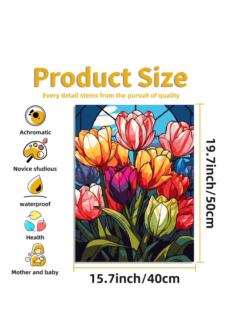 KASTWAVE لوحة زهور بالأرقام للكبار - تلوين بالأرقام للمبتدئين للكبار، لوحات زهور بالأرقام كهدايا لزينه الجدران المنزلية 16x20 بوصة - Image 4