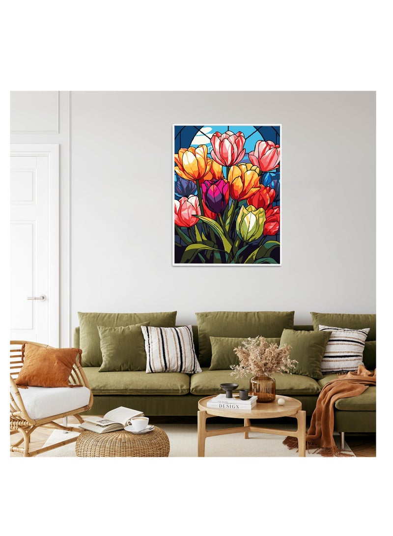 KASTWAVE لوحة زهور بالأرقام للكبار - تلوين بالأرقام للمبتدئين للكبار، لوحات زهور بالأرقام كهدايا لزينه الجدران المنزلية 16x20 بوصة - Image 2