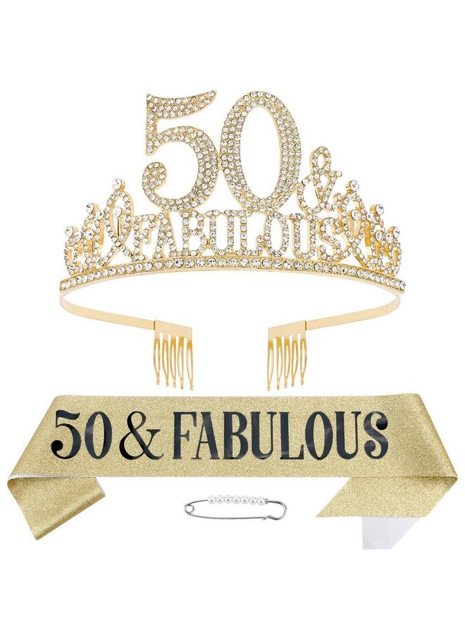 Hapdoo 50th Birthday Decorations, 50th Birthday Sash and Tiara for Women, Happy 50th Birthday Decorations for Women, 50 and Fabulous Birthday Decorations, 50 Birthday Decorations Birthday Crown for Women - Image 1