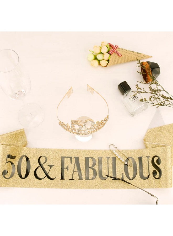 Hapdoo 50th Birthday Decorations, 50th Birthday Sash and Tiara for Women, Happy 50th Birthday Decorations for Women, 50 and Fabulous Birthday Decorations, 50 Birthday Decorations Birthday Crown for Women - Image 5