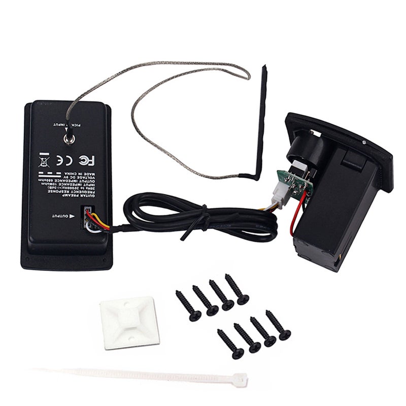 4 Band EQ Pre- Equalizer Pickup Acoustic Guitar Preamplifier Pickup with LCD Tuner Volume Control for Folk guitars IF- Black - Image 4