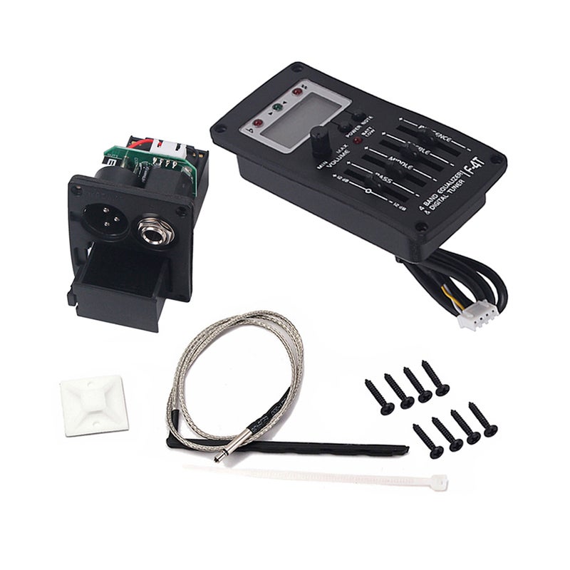 4 Band EQ Pre- Equalizer Pickup Acoustic Guitar Preamplifier Pickup with LCD Tuner Volume Control for Folk guitars IF- Black - Image 3