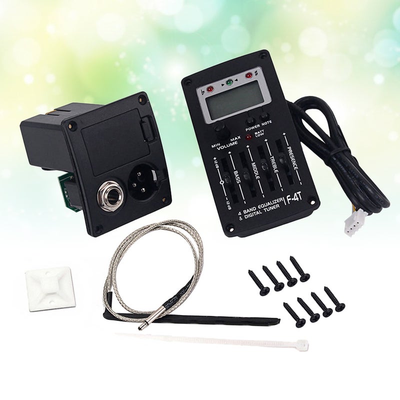 4 Band EQ Pre- Equalizer Pickup Acoustic Guitar Preamplifier Pickup with LCD Tuner Volume Control for Folk guitars IF- Black - Image 1