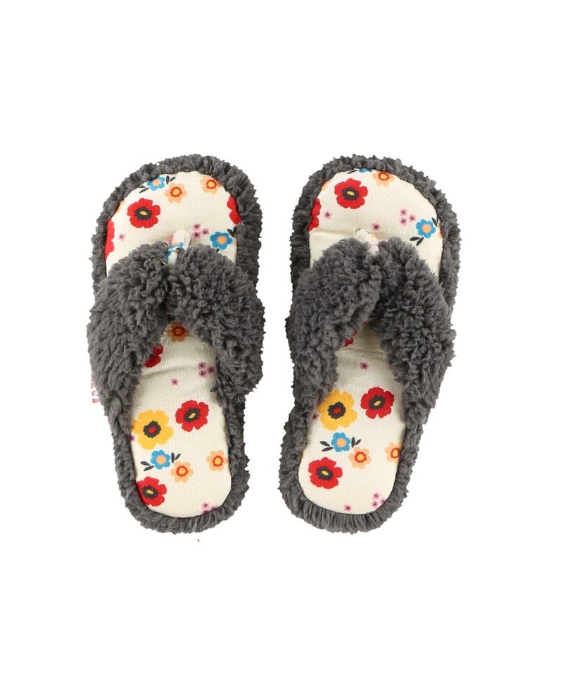 Lazy One Spa Flip-Flop Slippers for Women, Fuzzy House Slippers, Flowers, Grey (Large/X-Large) - Image 1
