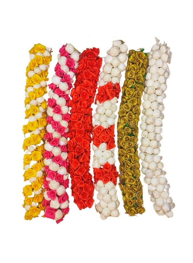 Curated Cart Gajra Artificial Jasmine Mogra Flower Hair Gajra Juda Decoration Phool for Women, Juda Bun Realistic Hair Accessory for Girls & Women (Pack of 6 - Multicolor Gajra) - Image 1