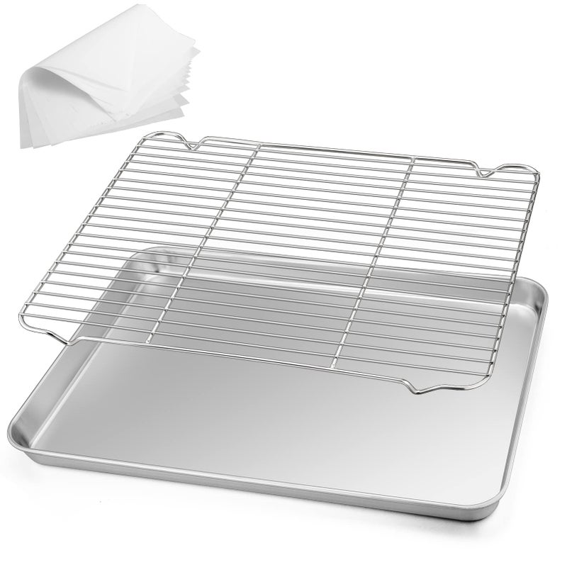 TeamFar TeamFar 52PCS Baking Sheet Set 176 x 13 x 1inch Stainless Steel Half Baking Pan Cookie Sheets with Cooling Rack for CookingRoastingBroiling Healthy  Sturdy Dishwasher Safe