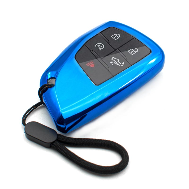 MECHCOS Compatible with GMC Yukon Sierra Chevy Chevrolet Silverado 1500 2500 3500 HD Suburban Tahoe Colorado Blue TPU Key Fob Cover Case Remote Holder Skin Protector Keyless Entry Sleeve Accessories