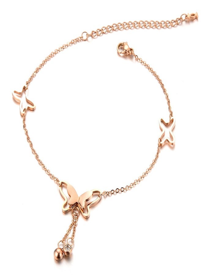 ASHMITA Fashion Ankle Bracelet For Women Rose Gold Butterfly Foot Chain Adjustable Jewelry - Image 1