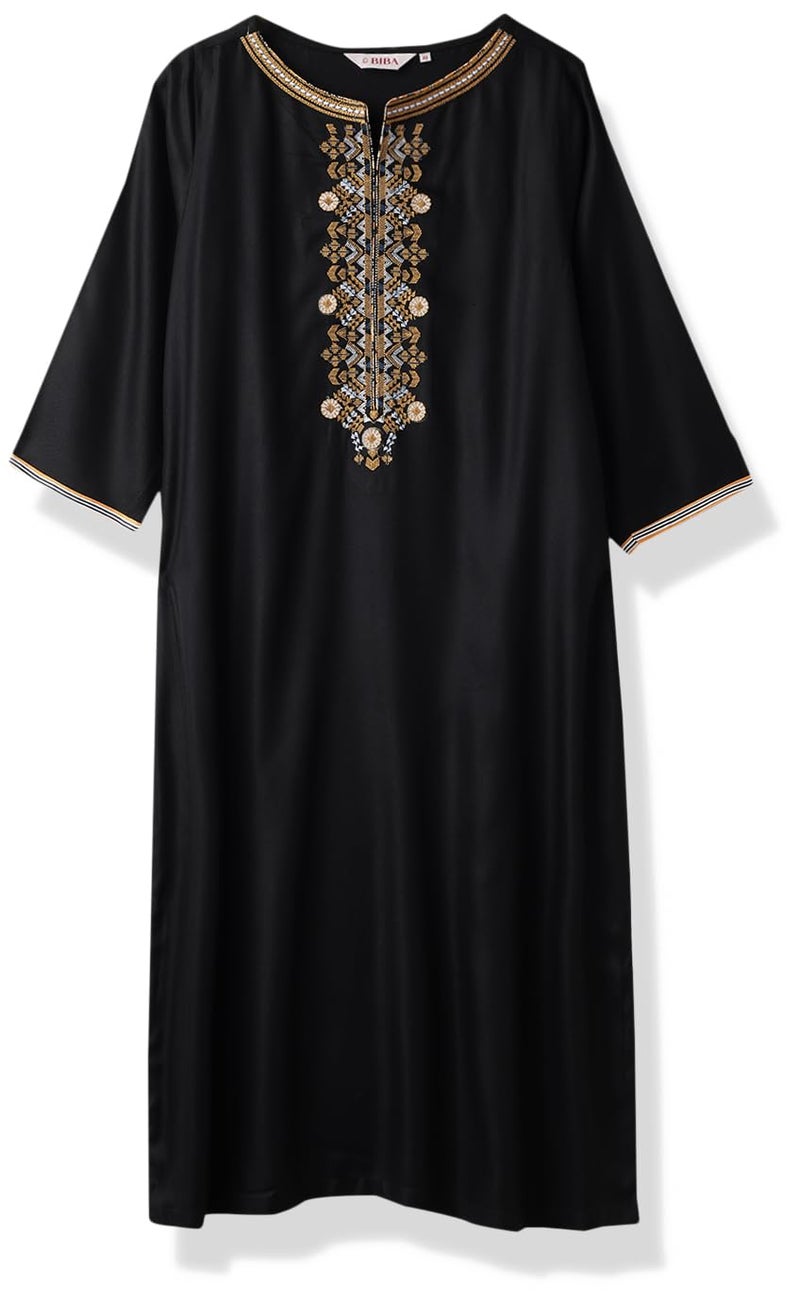 Biba Women's Rayon Regular Fit Regular Tunic Shirt (INTO The FRAME14230EAW24BLACK_Black_2XL) - Image 4