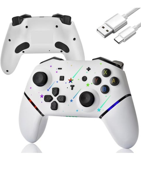 Game Controller, Wireless game Controller for game/PC/Phone, 7 Color RGB LED Control/Remote Compatible with Programmable Function/Wake-up Function,White