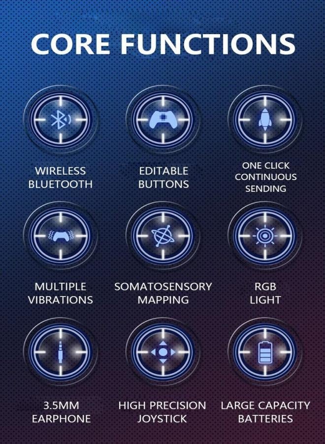 Game Controller, Wireless game Controller for game/PC/Phone, 7 Color RGB LED Control/Remote Compatible with Programmable Function/Wake-up Function,White