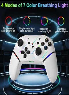 beteno Game Controller, Wireless game Controller for game/PC/Phone, 7 Color RGB LED Control/Remote Compatible with Programmable Function/Wake-up Function,White  - Image 3