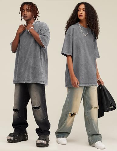 Arssm 3 Pack Men Oversized T Shirts Vintage Tee Loose Fit Short Sleeve Casual Streetwear Baggy Washed Unisex Tops(BlackGreyKhaki-XL) - Image 5