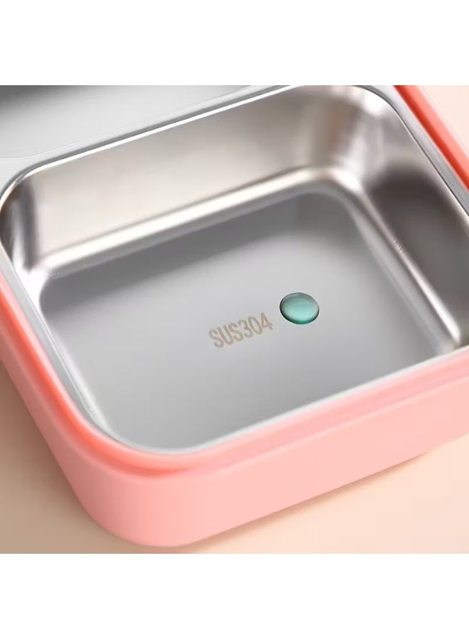 Toshionics Stainless Steel Lunch Box with 3 Compartments, Spoon & Fork, Leakproof, Microwave Safe, Freezer Safe, Removable Tray - BPA-Free– 750ml, 20x14x5 cm – For School, Office, Travel - Image 2