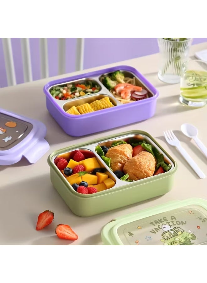 Toshionics Stainless Steel Lunch Box with 3 Compartments, Spoon & Fork, Leakproof, Microwave Safe, Freezer Safe, Removable Tray - BPA-Free– 750ml, 20x14x5 cm – For School, Office, Travel - Image 3