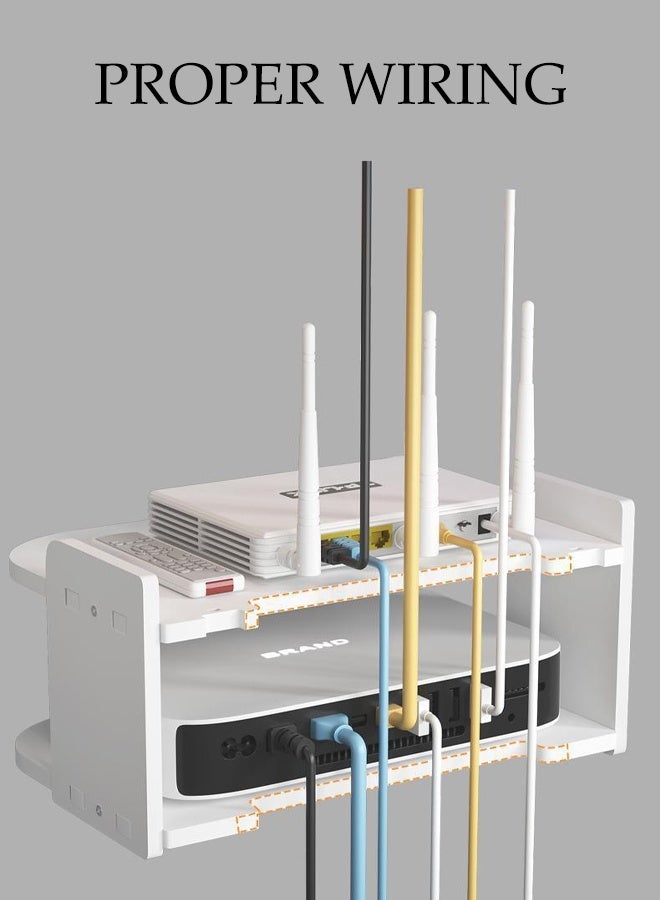 DUNISO Wireless Wifi Router Shelf Storage Racks，Double Layer Wall Mounted Shelf，Cable Power Bracket Organizer Box，Durable and Sturdy, No Need to Drill Holes，for Holding Speakers Wifi Router  - Image 3