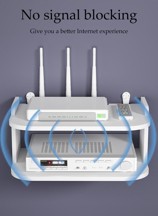 DUNISO Wireless Wifi Router Shelf Storage Racks，Double Layer Wall Mounted Shelf，Cable Power Bracket Organizer Box，Durable and Sturdy, No Need to Drill Holes，for Holding Speakers Wifi Router  - Image 4