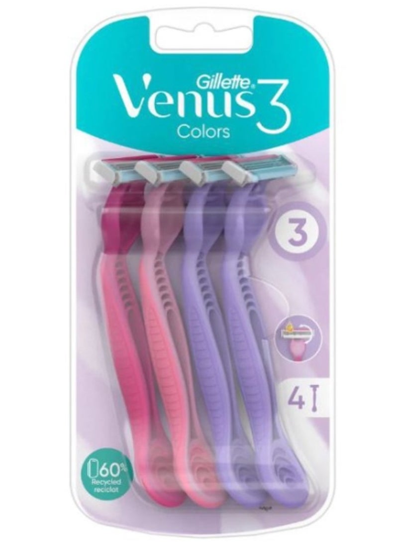 جيليت فينوس – شفرات حلاقة 3 شفرات للاستعمال مرة واحدة، عبوة من4 قطع، متعددة الألوان - Image 1