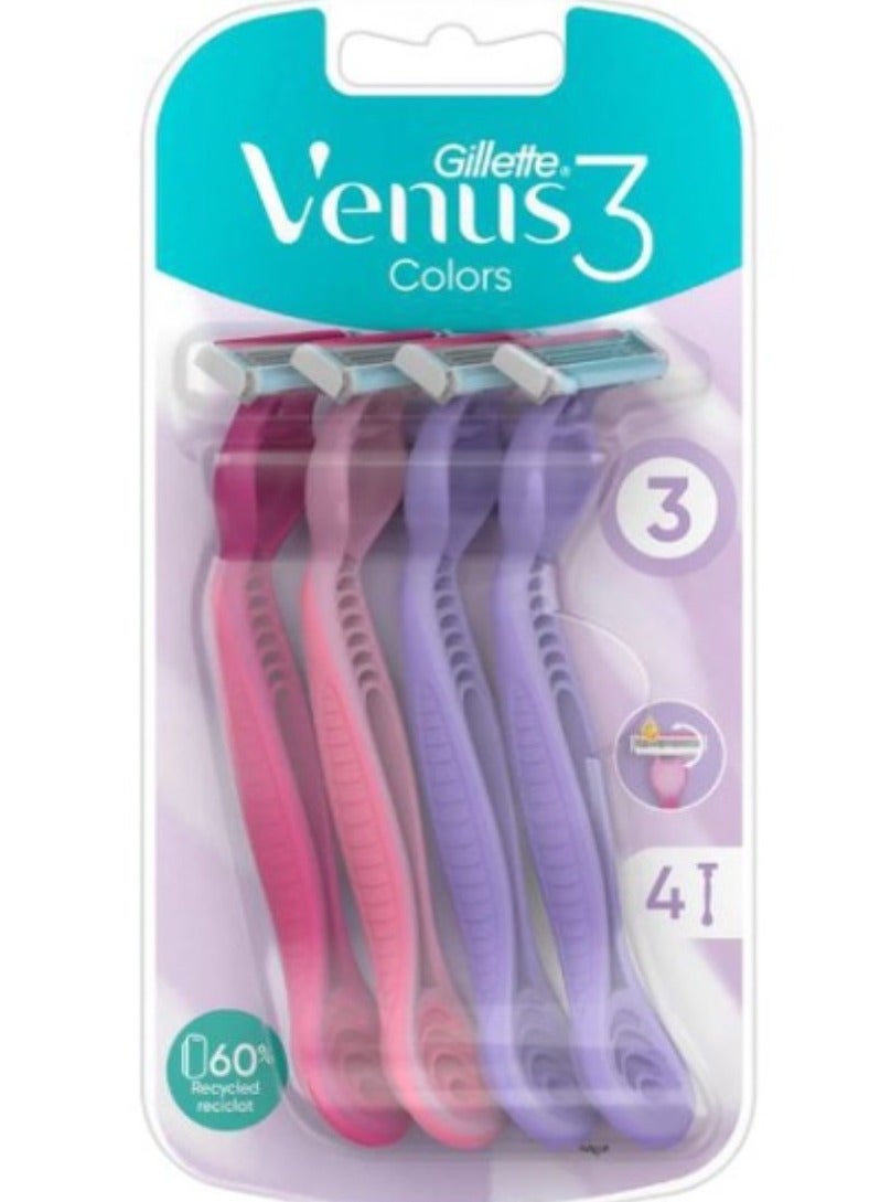 جيليت فينوس – شفرات حلاقة 3 شفرات للاستعمال مرة واحدة، عبوة من4 قطع، متعددة الألوان - Image 2