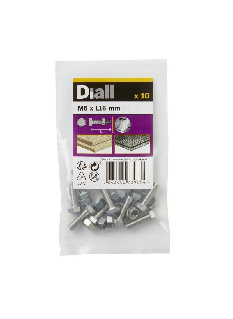 ACE - Stainless Steel Hex Nut And Bolt Pack M5 X 16 Mm 10 Piece - Image 1