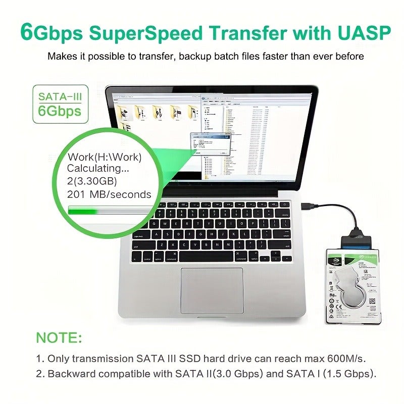 PETO SATA2.5 to USB 3.0 Hard Drive Adapter, Male to Female Interface, SSD Data Transfer, Compatible with Laptop HDD/SSD, Supports UASP, Lightweight and Portable - Image 2