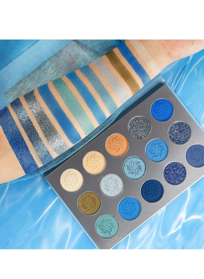 Blue Eyeshadow Palette Matte Shimmer Makeup Eyes Highly mented Waterproof Eye Shadow Vegan Nude Silver Grey - Image 1