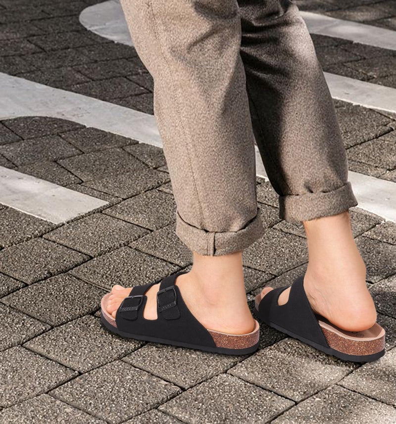 ODOLY Unisex Cork Footbed Slide Sandal, Arch Support Summer Outdoor Sandals with Adjustable Buckle for Women and Men, Black 36 (5-6 Women/4-4.5 Men) - Image 2