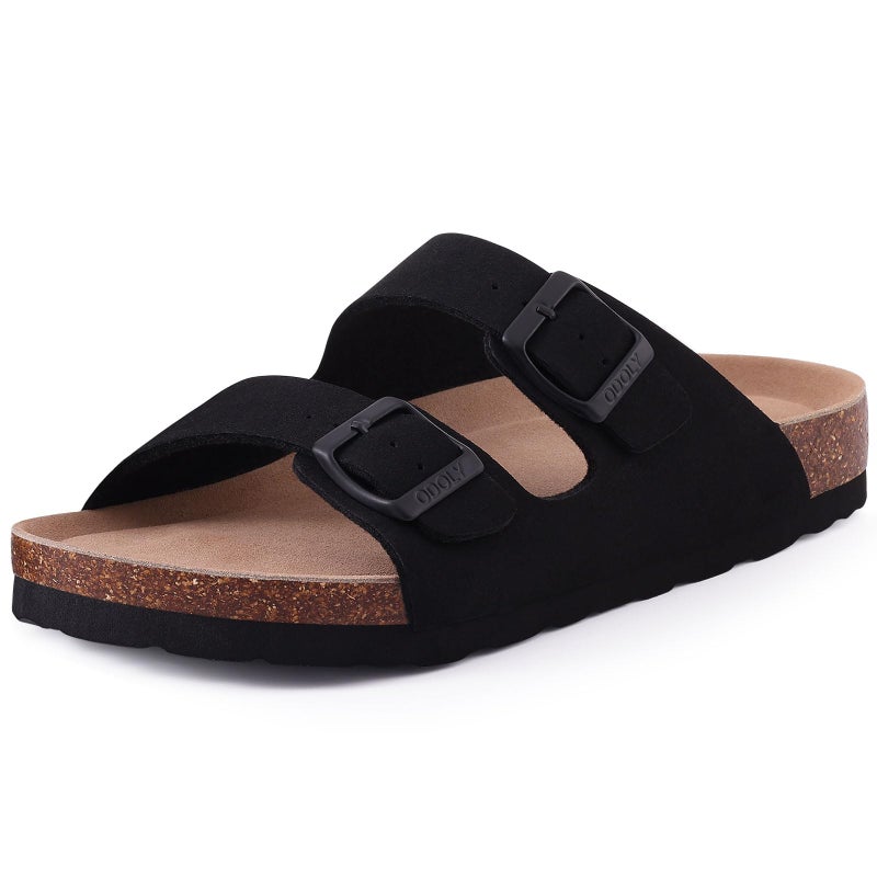 ODOLY Unisex Cork Footbed Slide Sandal, Arch Support Summer Outdoor Sandals with Adjustable Buckle for Women and Men, Black 36 (5-6 Women/4-4.5 Men) - Image 1