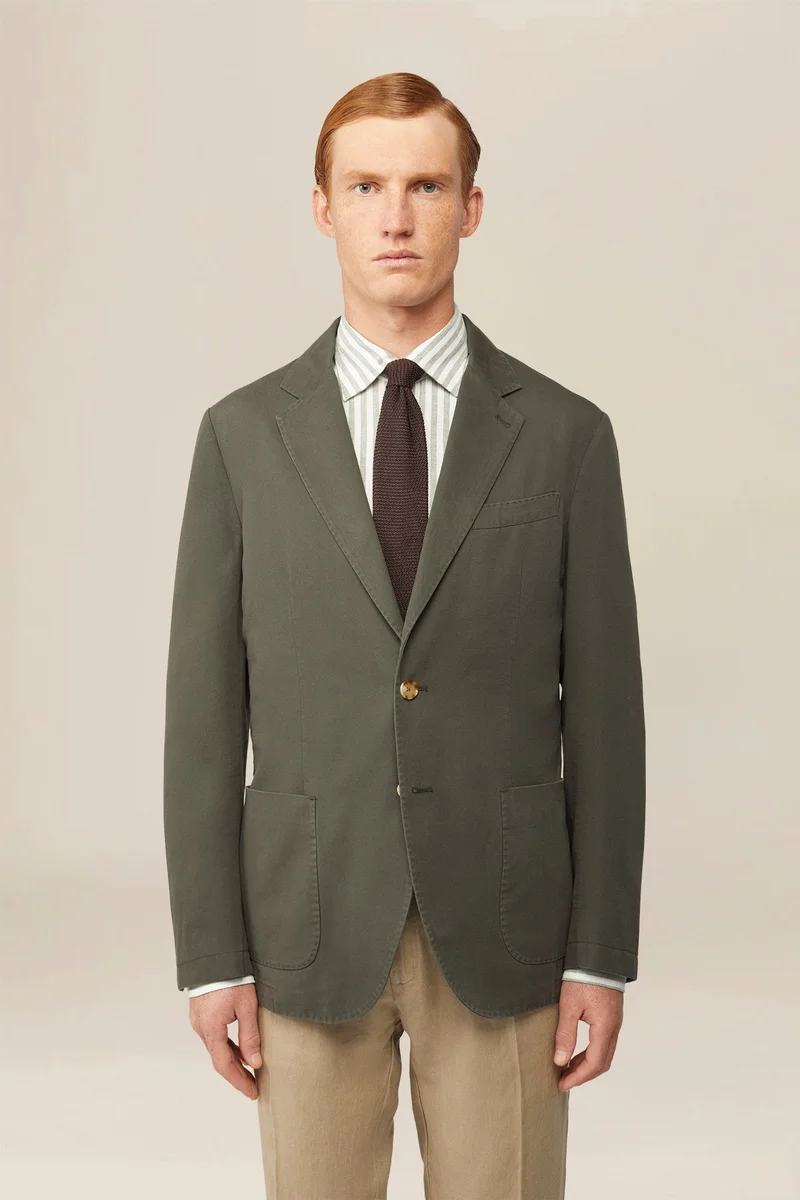 دوبل غانغر Men's single-breasted, unlined, regular fit jacket - Military