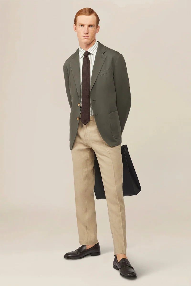 دوبل غانغر Men's single-breasted, unlined, regular fit jacket - Military