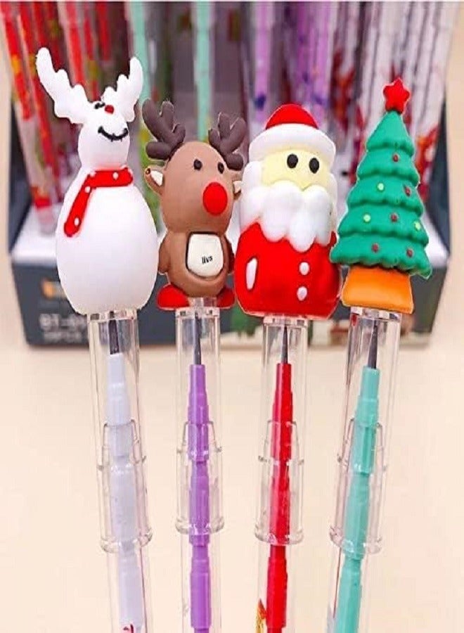 Creatives Christmas Pencils Multi Point Stackable Push Pencil with Christmas Santa Claus, Christmas Tree, Snowman, Elk for Kids Classroom Rewards, Christmas Favors Prize Stuffers (Set of 4 Pcs.) - Image 1