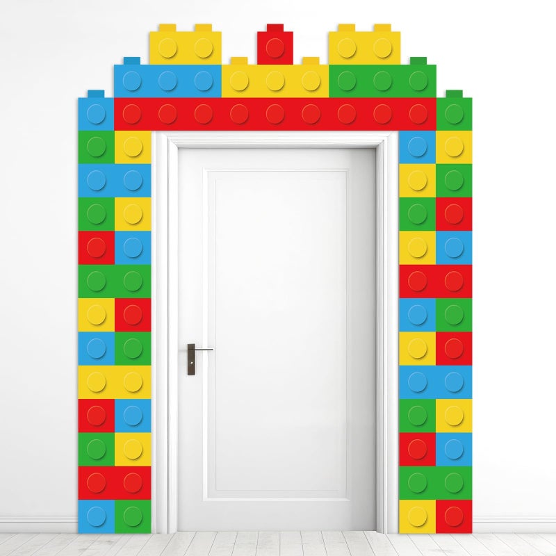 Oitnlaughter 3 PCS Building Block Door Decorations Building Bricks Door Covers Hanging Banner Colorful Blocks Classroom Photo Props Brick Themed Porch Sign Backdrops for Back to School Classroom Home Party Decor - Image 1