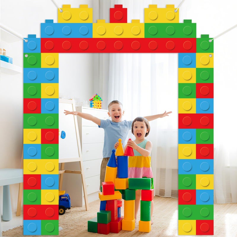 Oitnlaughter 3 PCS Building Block Door Decorations Building Bricks Door Covers Hanging Banner Colorful Blocks Classroom Photo Props Brick Themed Porch Sign Backdrops for Back to School Classroom Home Party Decor - Image 5
