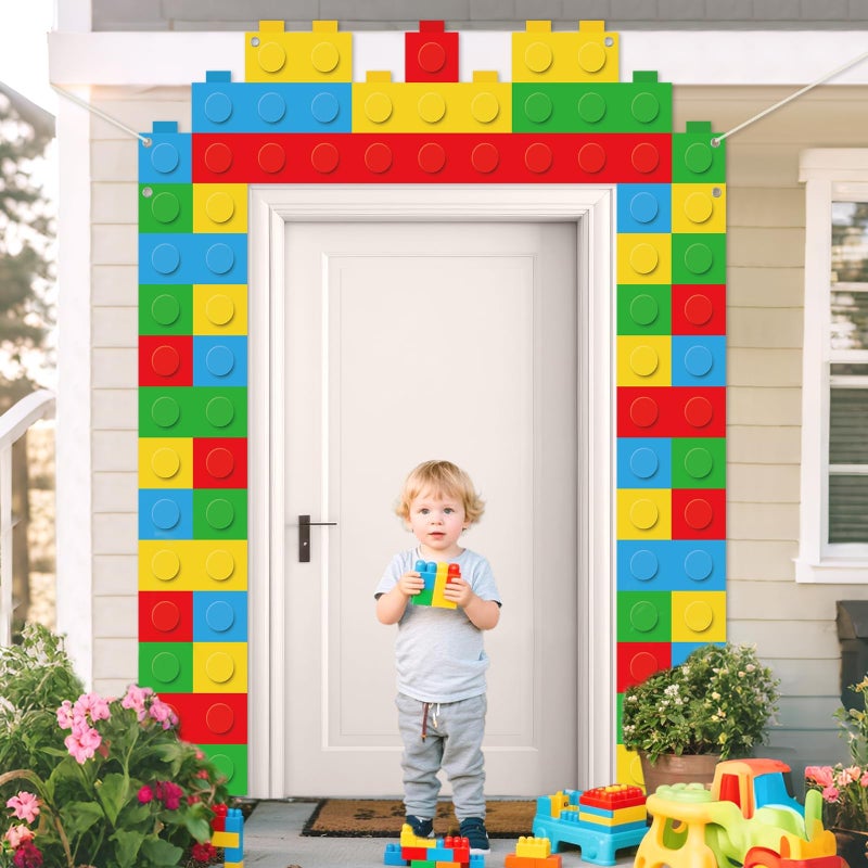 Oitnlaughter 3 PCS Building Block Door Decorations Building Bricks Door Covers Hanging Banner Colorful Blocks Classroom Photo Props Brick Themed Porch Sign Backdrops for Back to School Classroom Home Party Decor - Image 4