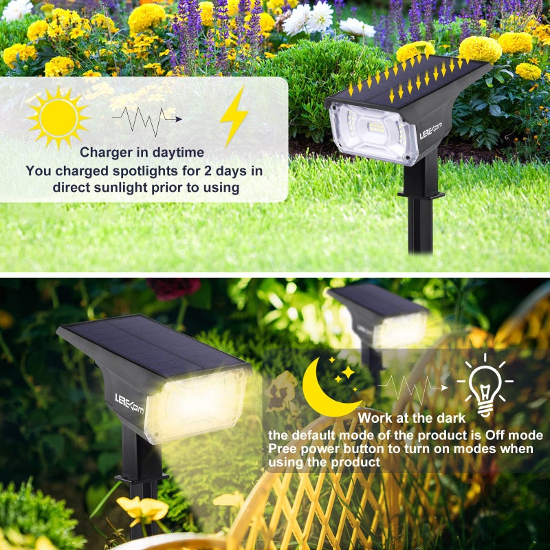 LEREKAM 40 LEDs Spotlights,IP65 Waterproof Solar Powered Landscape Spotlights 2-in-1 Wall Light, Outdoor Landscaping Lights Auto On/Off for Yard Garden 2Pack Warm-White - Image 5